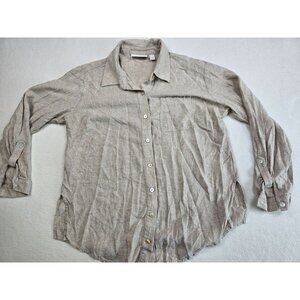Susan Graver Linen Blend Button-Up Shirt Size Small Petite SP Beige